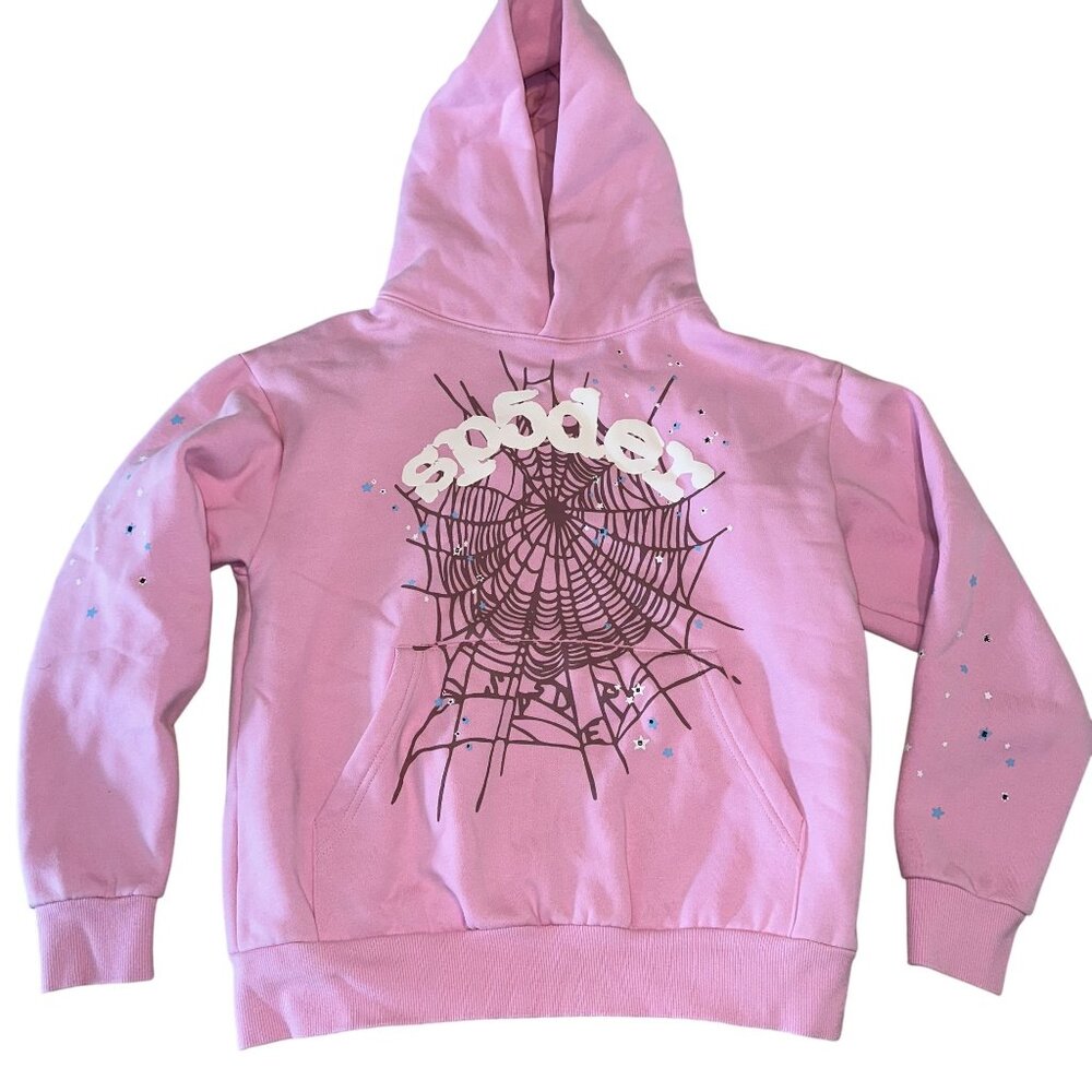 SP5DER OG Web Pink 100% Cotton Hoodie Women's Size Small S
